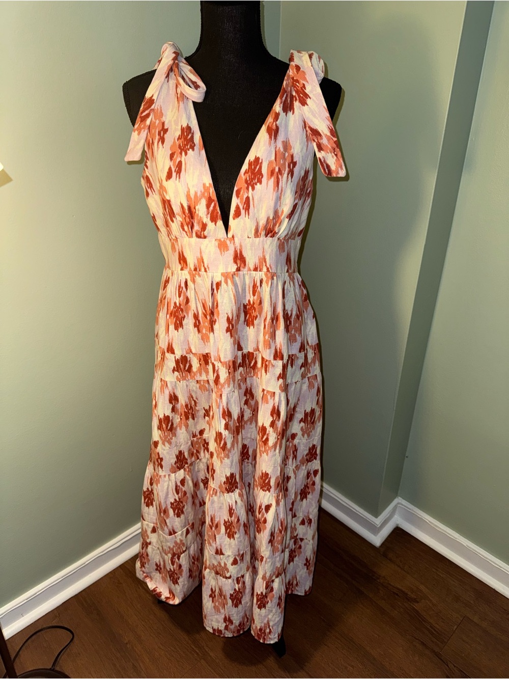 House of Harlow 1960 Rust Floral Tie-Shoulder Maxi Dress